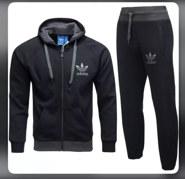 Mens Adidas SPO Tracksuit Full Set Zip Hoodie Joggers Fleece Lined Black Sz M