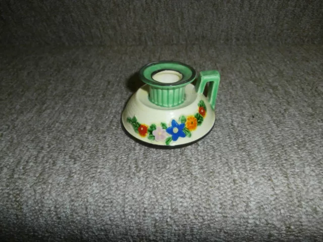 Vintage Japanese Maruhon Ware Small Green Floral Candlestick Holder