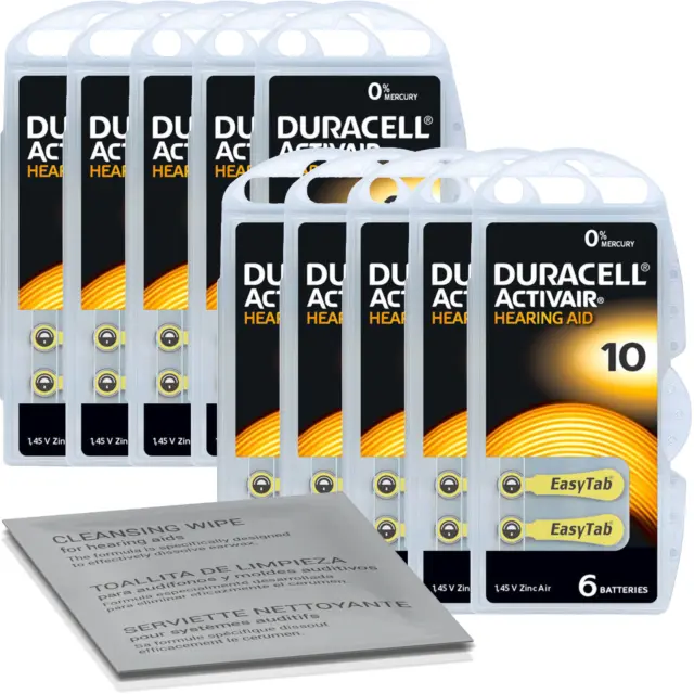 60 batterie Duracell Activair 10 gialle per apparecchi acustici (blister...
