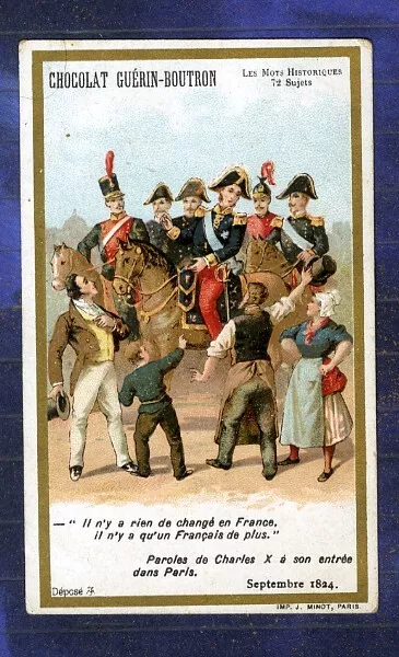 CHROMO GUERIN-BOUTRON Histoire 1824 CHARLES X PARIS MINOT Old trade Card