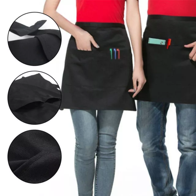 Black Short Waist Apron with Pocket Kitchen Chef Waiter Half Waist Aprons 2