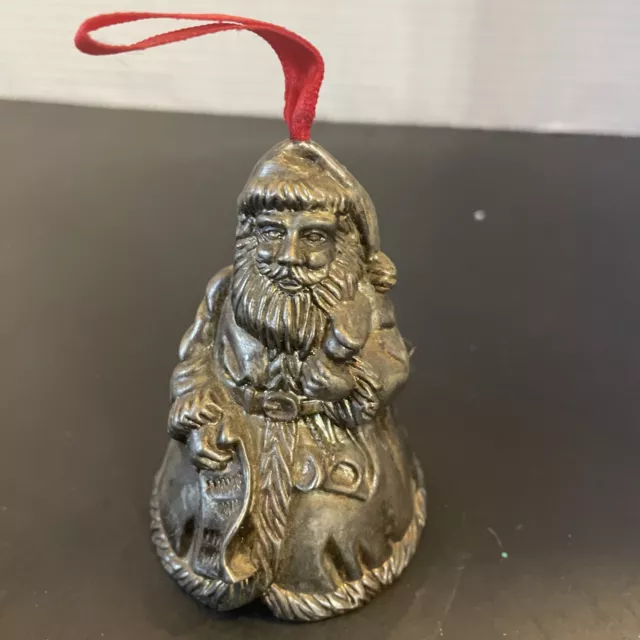 Christmas Silver Bell Godinger Silver Art Co. Detailed Santa Nice Naughty List
