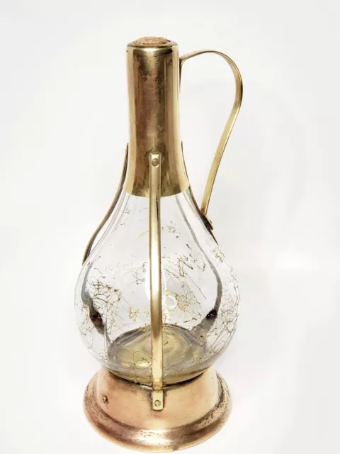 Vtg Brass/Glass Musical Liquor Bottle/Decanter Plays "How Dry I Am"-Japan-10.5"