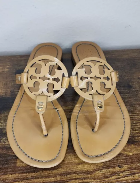 Tory Burch MILLER Patent Leather Flip Flops Sandals Shoes-Tan- Size 7