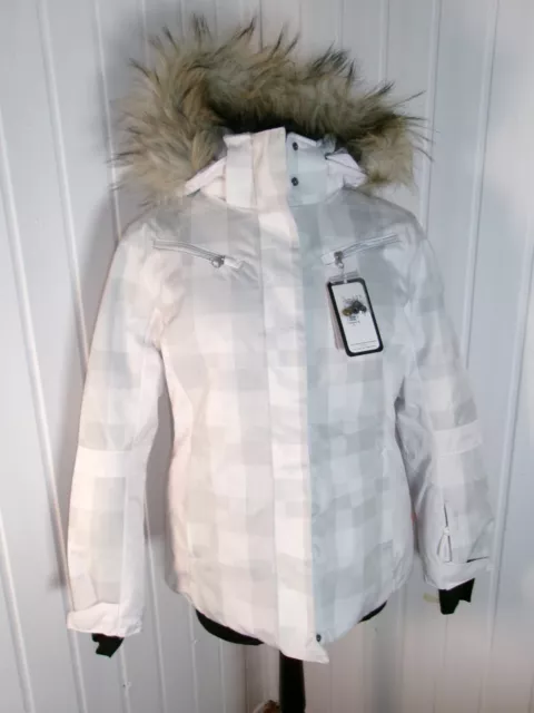 Veste blouson technique blanc snowboard POLAR SKI ICEPEAK 44 capuche fourrure