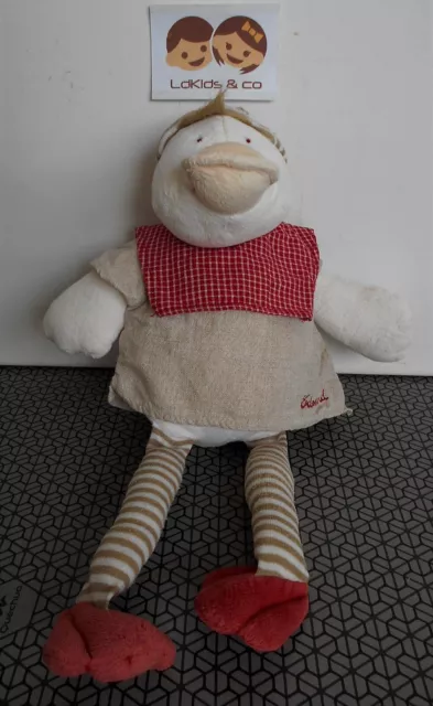 DOUDOU PELUCHE MOULIN ROTY EDOUARD LE CANARD BEIGE RAYE ROUGE 32 cm D1132
