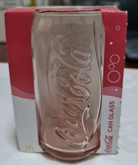 McDonalds Coca Cola Coke Glass 2017 Can Shape Pink in Box Collectable Coke