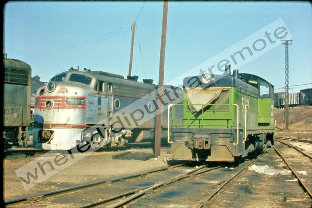 Original Slide BN Burlington Northern 9972 E8A & 528 NW2 Aurora ILL 2-28-71