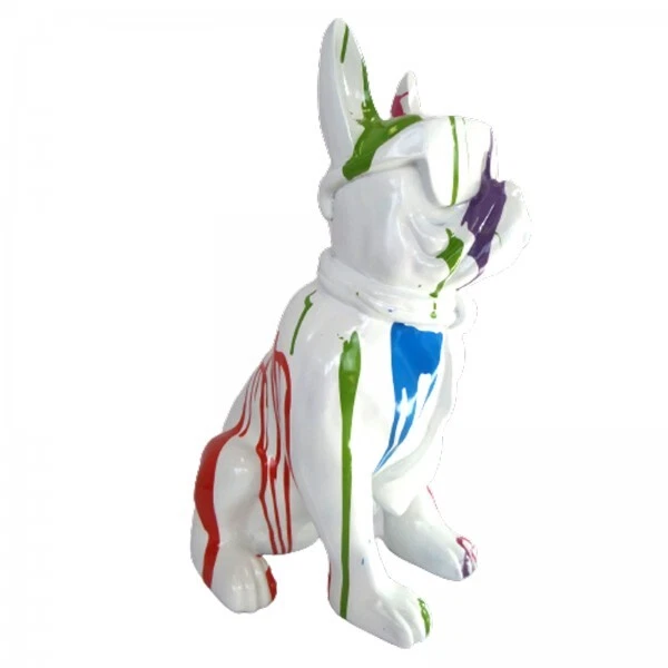 🐶 Statue Résine Bouledogue Français Avec Lunettes - Fond Noir Splash - 18 Cm - Déco