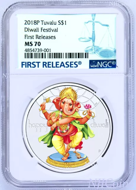 2018 TUVALU Diwali Festival 1oz Silver $1 Coin NGC MS70 FIRST Releases