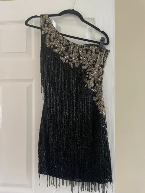 Primavera Black Beaded Cocktail Dress Size 4