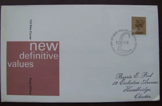 GB New Definitive Values 2 February 1977 - First Day Cover : 50p