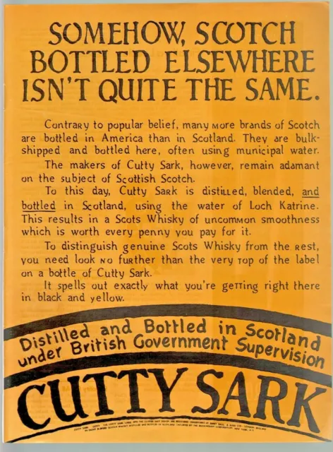 Cutty Sark Scots Whisky 1977 Print Ad Orange Black Label