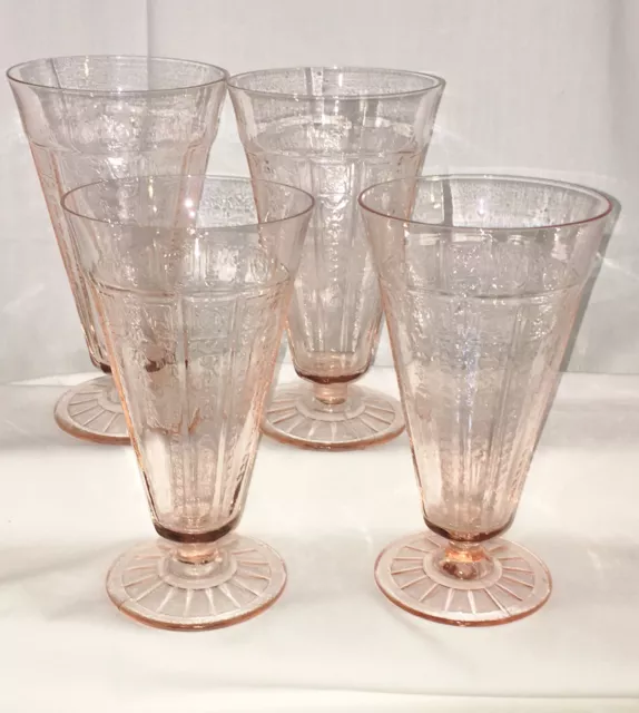 4 Anchor Hocking PRINCESS PINK *6 1/2" FOOTED ICED TEA TUMBLERS*