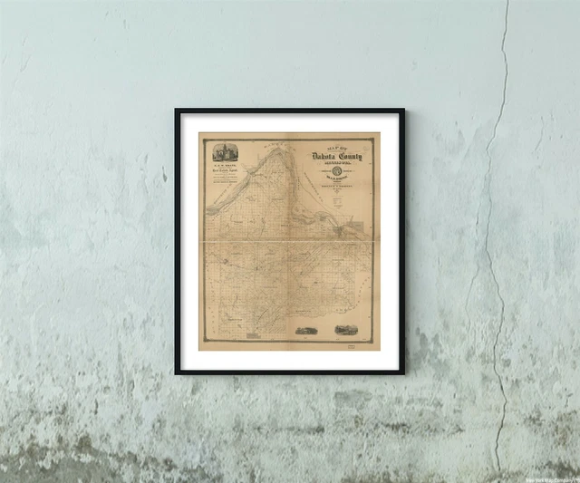 1874 MAP MAP of Dakota County, Minnesota Cadastral Dakota County