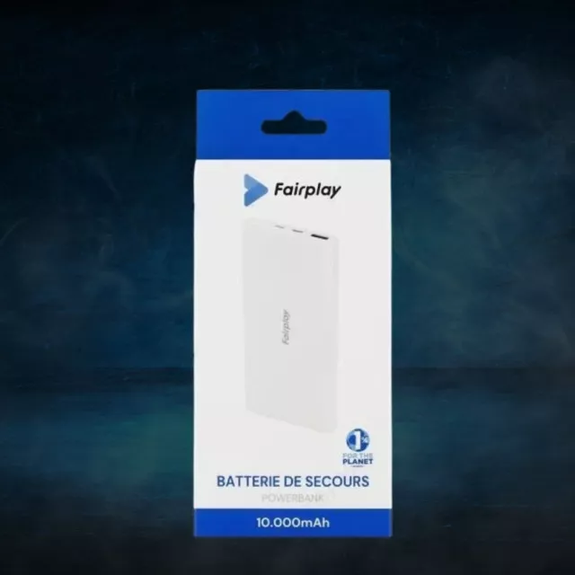 PowerBank 10.000mAh BLANC - FAIRPLAY - Batterie de secours - Charge rapide