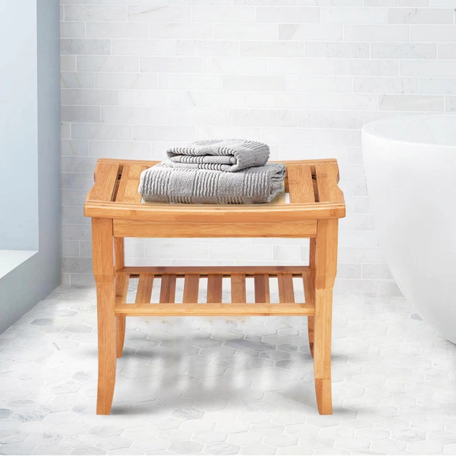COSTWAY SHOWER SEAT Bench Bamboo Bathroom Spa Organizer Stool W