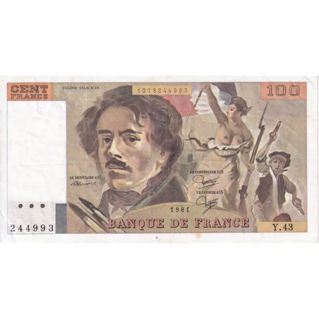 [#195061] France, 100 Francs, Delacroix, 1981, Y.43, EF, Fayette:69.5, KM:154, b