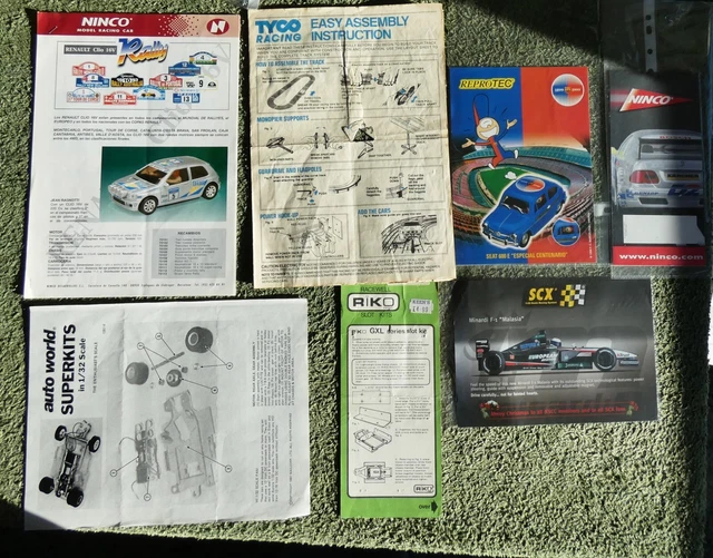 Ninco, Tyco, Auto World, Riko, SCX, Reprotec slot car literature.