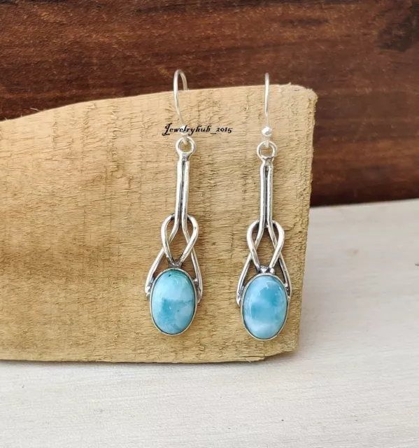 Natural Larimar Gemstone Earring 925 Sterling Silver Amazing Gift Jewelry MO2180