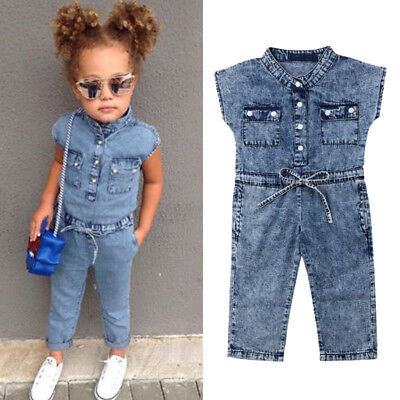 UK Canis Toddler Kids Baby Girl Denim Romper Long Jumpsuit Playsuit Outfit htrew