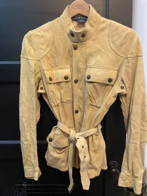 Ralph Lauren Collection Vintage Suede Safari Biker Belted Jacket M 2