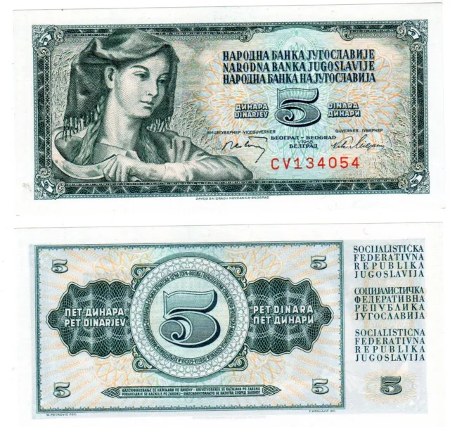 Yougoslavie Yugoslavia Billet 5 Dinara 1968 P81  NEUF UNC