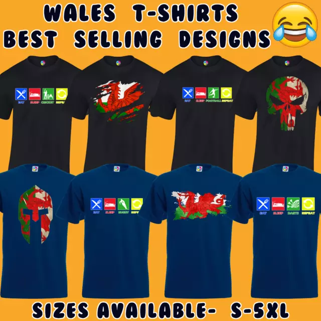Mens Wales T-Shirt Designs Welsh Flag Fan Patriot Football Rugby Top New Gift