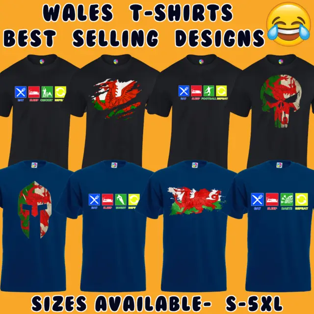 T-Shirt Uomo Wales Designs Bandiera Gallese Fan Patriot Foot Football Rugby Top Nuova Regalo