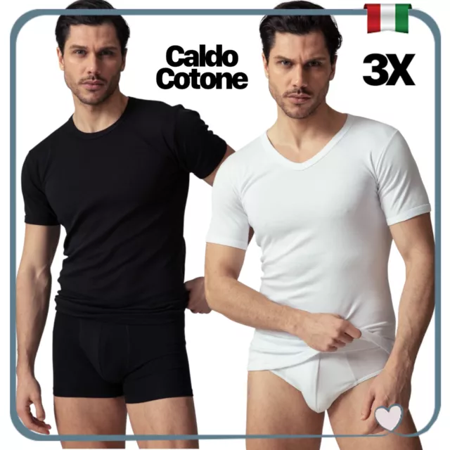 Set 3 Maglia Intima da Uomo Girocollo Scollo a V Caldo Cotone felpato Maglietta