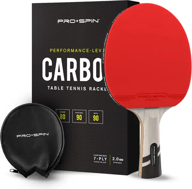 PRO-SPIN Racchetta Ping Pong in Fibra Di Carbonio - 7 Strati, Gomma Offensiva, S