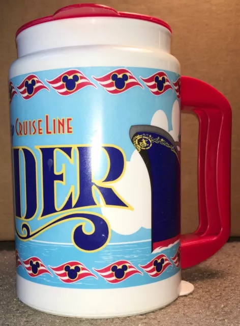 Disney Cruise Line Wonder Ship Souvenir Plastic Cup Mug Red Lid Whirley Fun !!!!