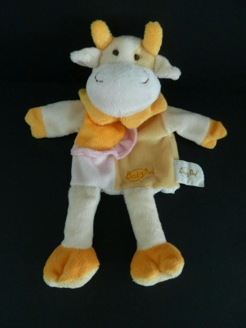 *. DOUDOU PLAT MARIONNETTE BABY NAT VACHE  jaune orange rose blanc - ETAT NEUF*