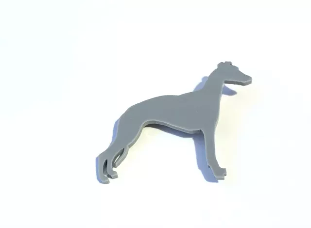 Whippet Dog Brooch Badge Scarf Fastener Gift in Grey Acrylic With Gift Bag