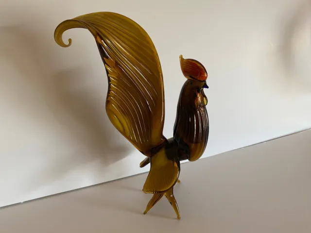 Vintage 1950's Murano Hand Blown Art Glass Rooster In Brown 9 1/2"