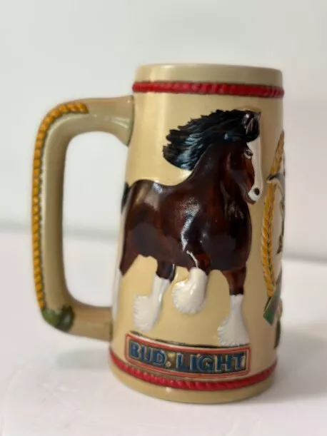 Anheuser Busch Vintage 1980 Beer Stein Mug Bud Light Clydesdale Horses Ceramarte