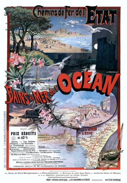 Affiche chemin de fer État - Bains de mer de l'Océan