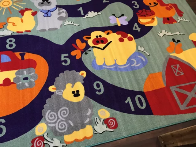 New Farm Counting Childrens Learn Large Mat Rug School 200X300Cm Multicoloured