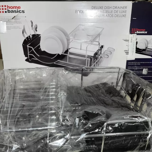 Home Basics 2-Tier 2 Level Large Deluxe Dish Drainer in BLACK-DD30466-NEW IN BOX