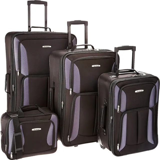 Journey Softside Upright Luggage Set,Expandable, Lightweight, Black, 4-Piece (14