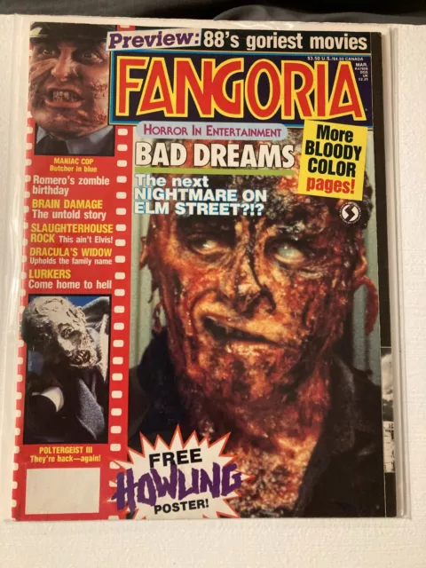 FANGORIA MAGAZINE 72 1988 BAD DREAMS POLTERGEIST 3 VINTAGE HOWLING POSTER! Great