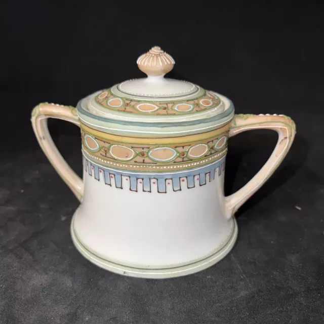 Antique Sugar Bowl With Lid Nippon Hand Painted Made In Japan Early 1900s
