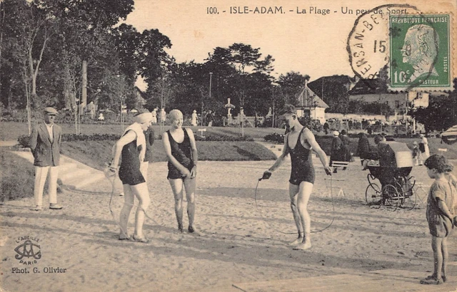 Antique postcard Dept 95 Val d'Oise L' Isle Adam la Plage a little sport
