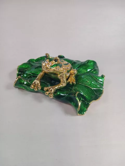 Green Frog on Lotus Leaf Jewelry Trinket Box Decorative Collectible Animal 2