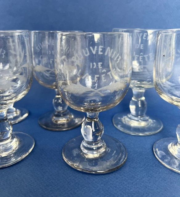 Verre XIXem Souvenir de la fête en verre soufflé gravé, mariage, bistro