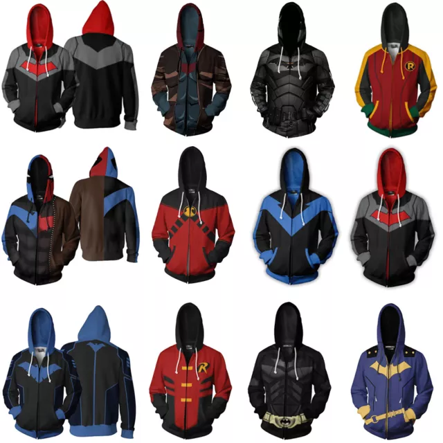 Titans Batman Nightwing Robin 3D Hoodies Superhero Sweatshirts Jackets Costumes