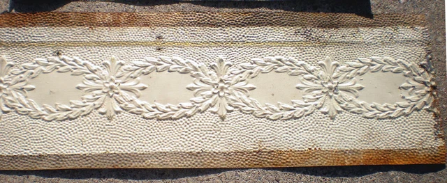 SALE 17" x 50" Antique Ceiling Tin Tile Acanthus Wreath Fleur De Li Swag Chic