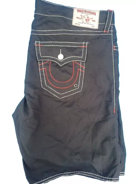 Authentic TrueReligion Black & Red Stitch Shorts W/Button Flap Pockets  42 NWOT