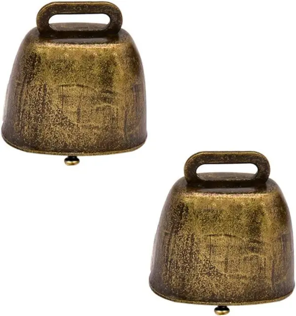 Metal Cow Bells Super Loud Horse Sheep 2 Pack Antique Style Green Bronze NEW