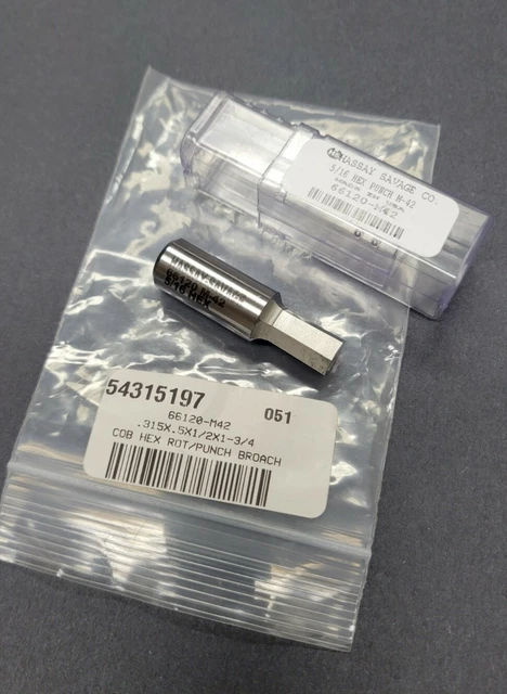 Hassay Savage 5/16" Hex Rotary Broach ½" Shank Dia 1¾" OAL 66120 HSS Machinist